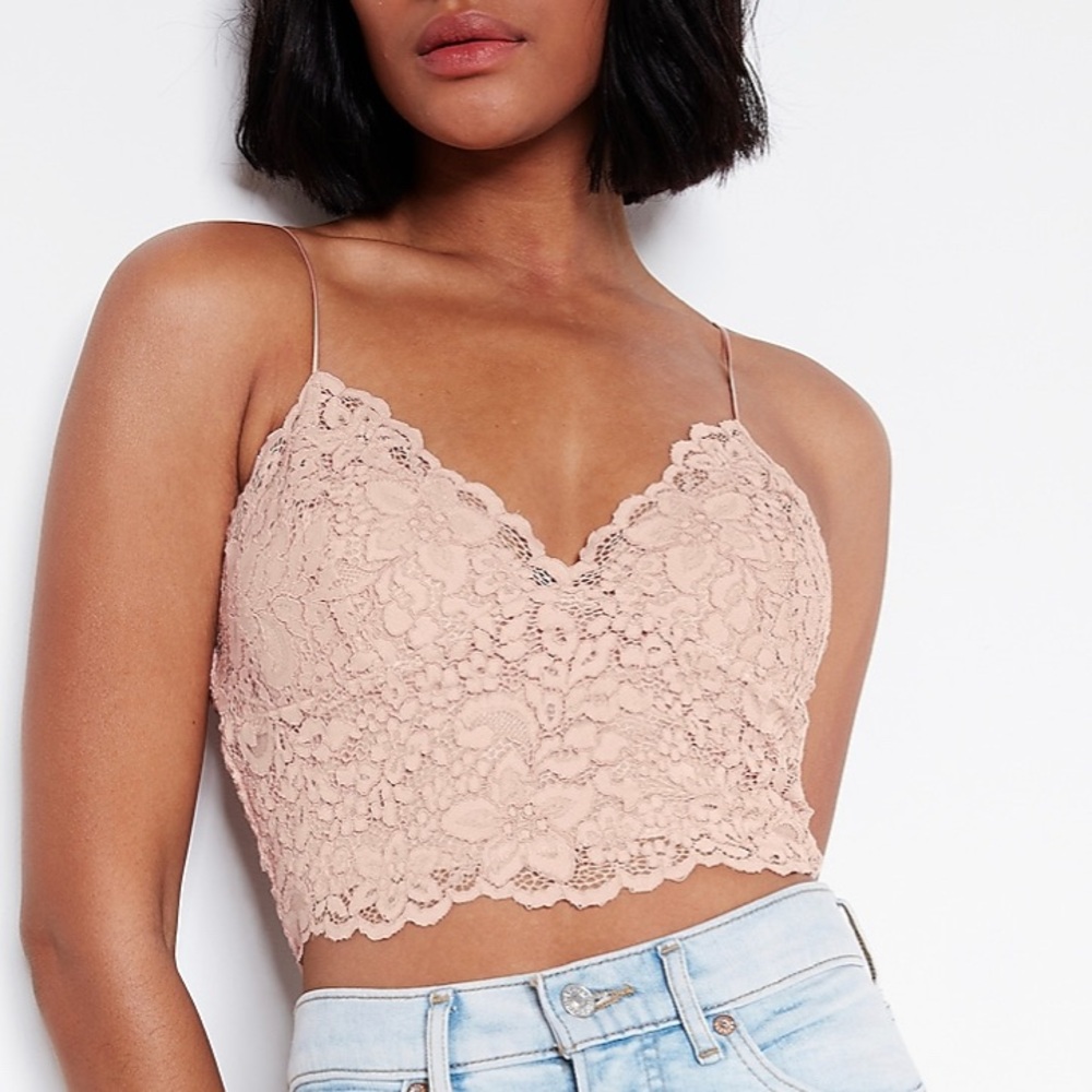 Express Women’s Small Blush Pink Lace Bralette‎ Summer Vacation Party Crop Top -